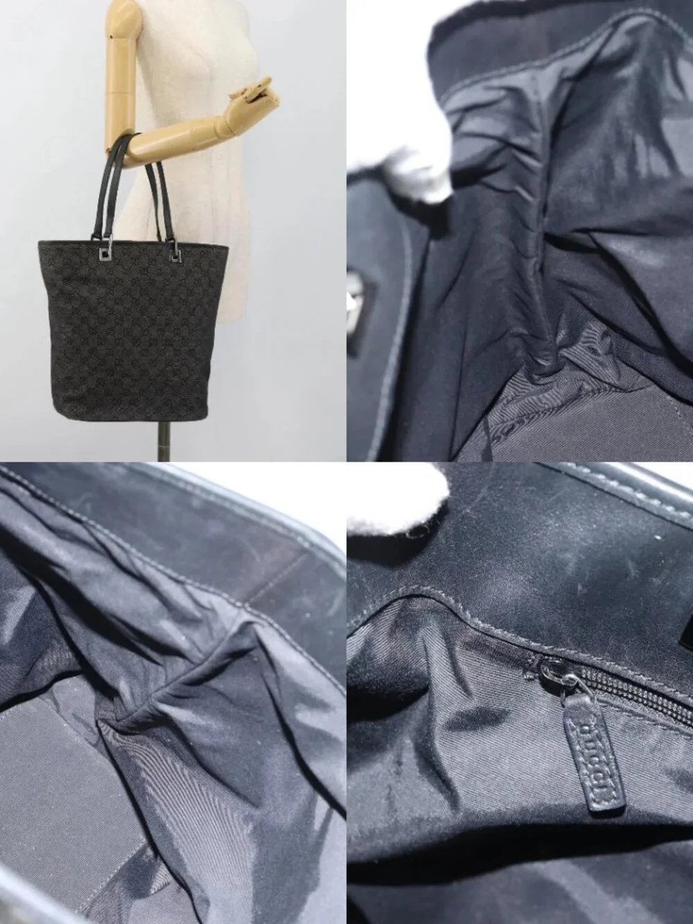 GUCCI GG Canvas Tote Bag Gray Silver 31243 Auth ep14697